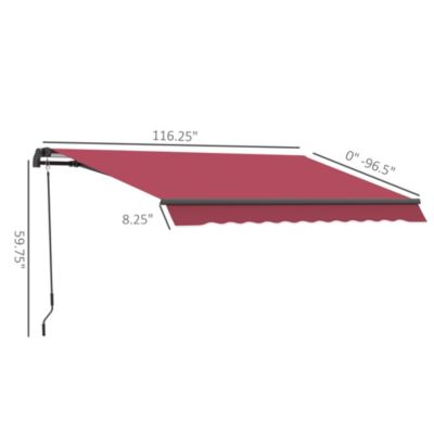 10' x 8 Manual Retractable Sun Shade Awning, Wine
