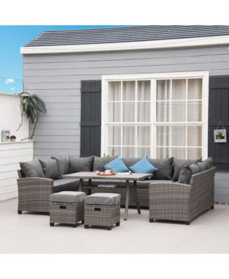 Patio Furniture Sectional Sofa w/ Ottomans & Table,