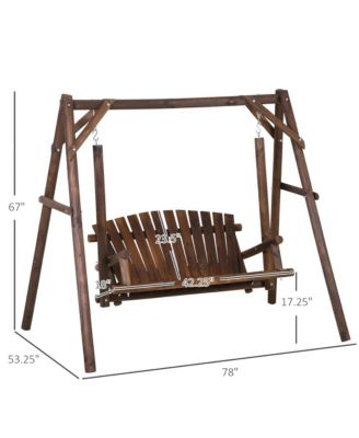 6.5' Outdoor Rustic Loveseat Solid Wood Natural Log Garden Swing Carbonized