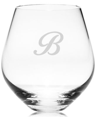 Lenox - Monogrammed Tuscany Stemware, Set of 4 Script Letter Stemless Red Wine Glasses