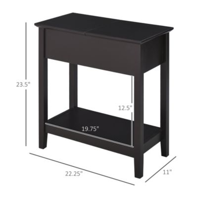 Wood Flip Top End Side Table with Cabinet Bottom Shelf for Home Office