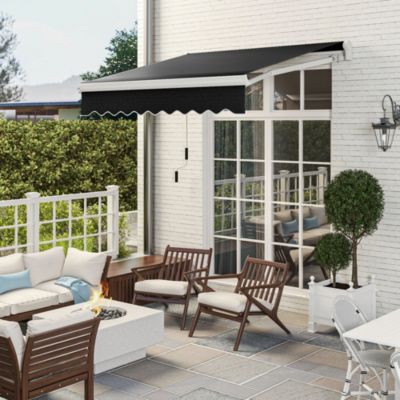 8' x 6.6' Patio Retractable Awning, Manual Sun Shade,