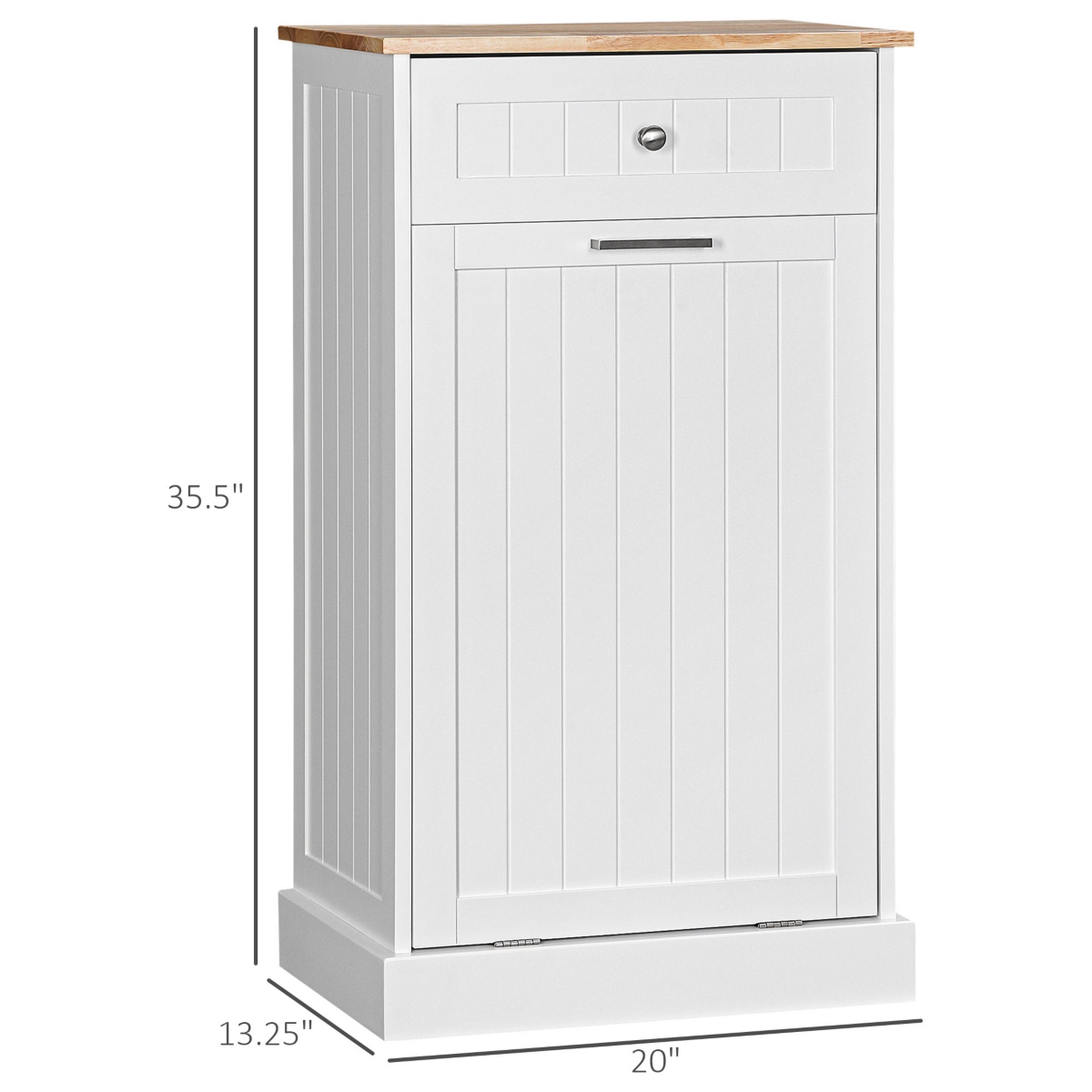 Homcom Hidden Trash Can Container Tilt Opening Kitchen Cabinet Bin, White- Oak