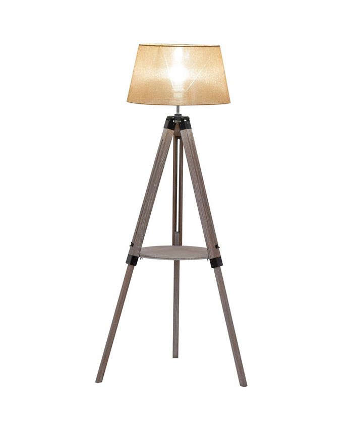 Floor Lamp with Shelf Height Adjustable Standing Lamp Solid Wood
