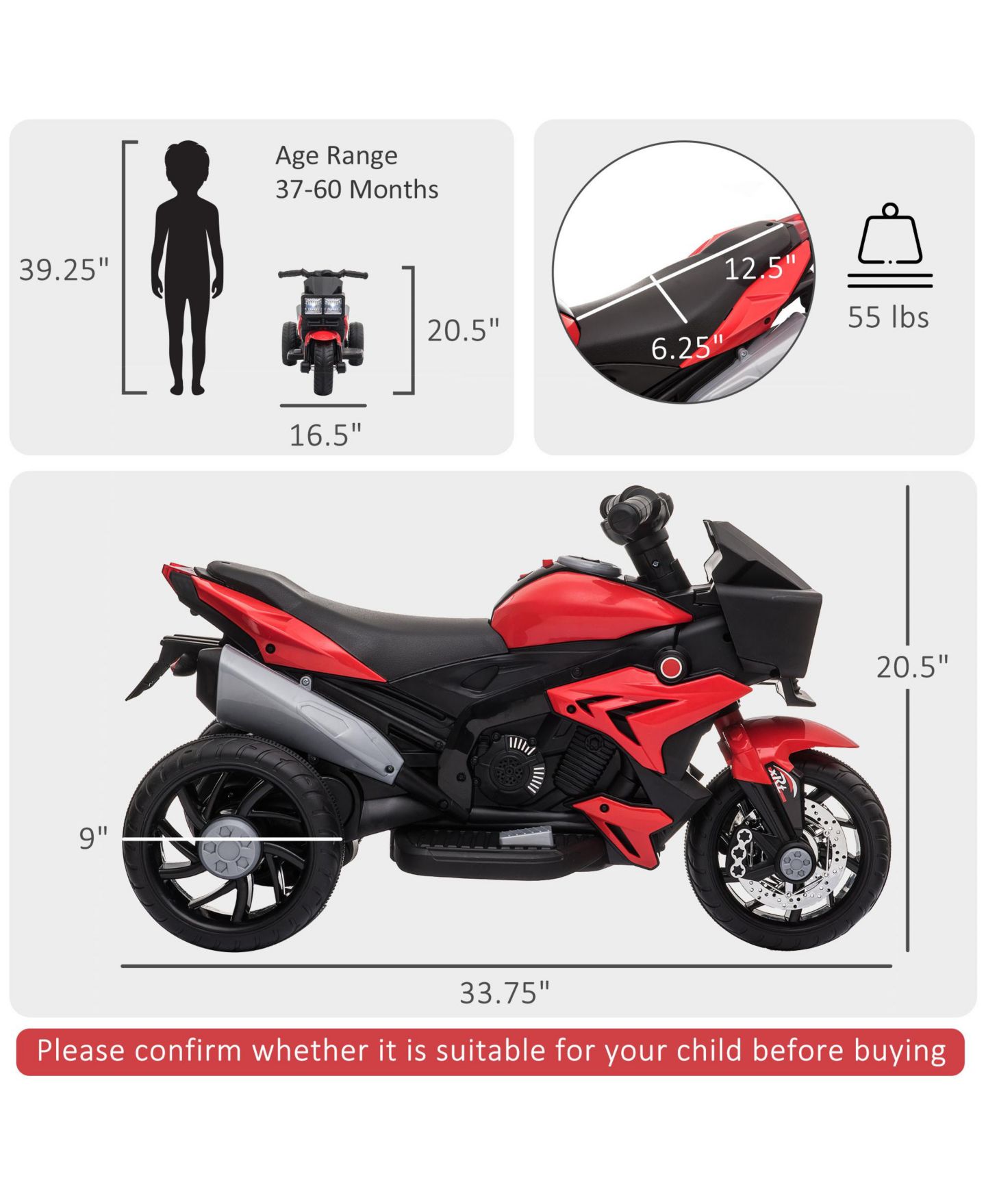 Детская игрушка Aosom 3-Wheel Electric Kids Ride On Motorcycle, 55 lbs. Capacity, Ages 3-7 — фото 2