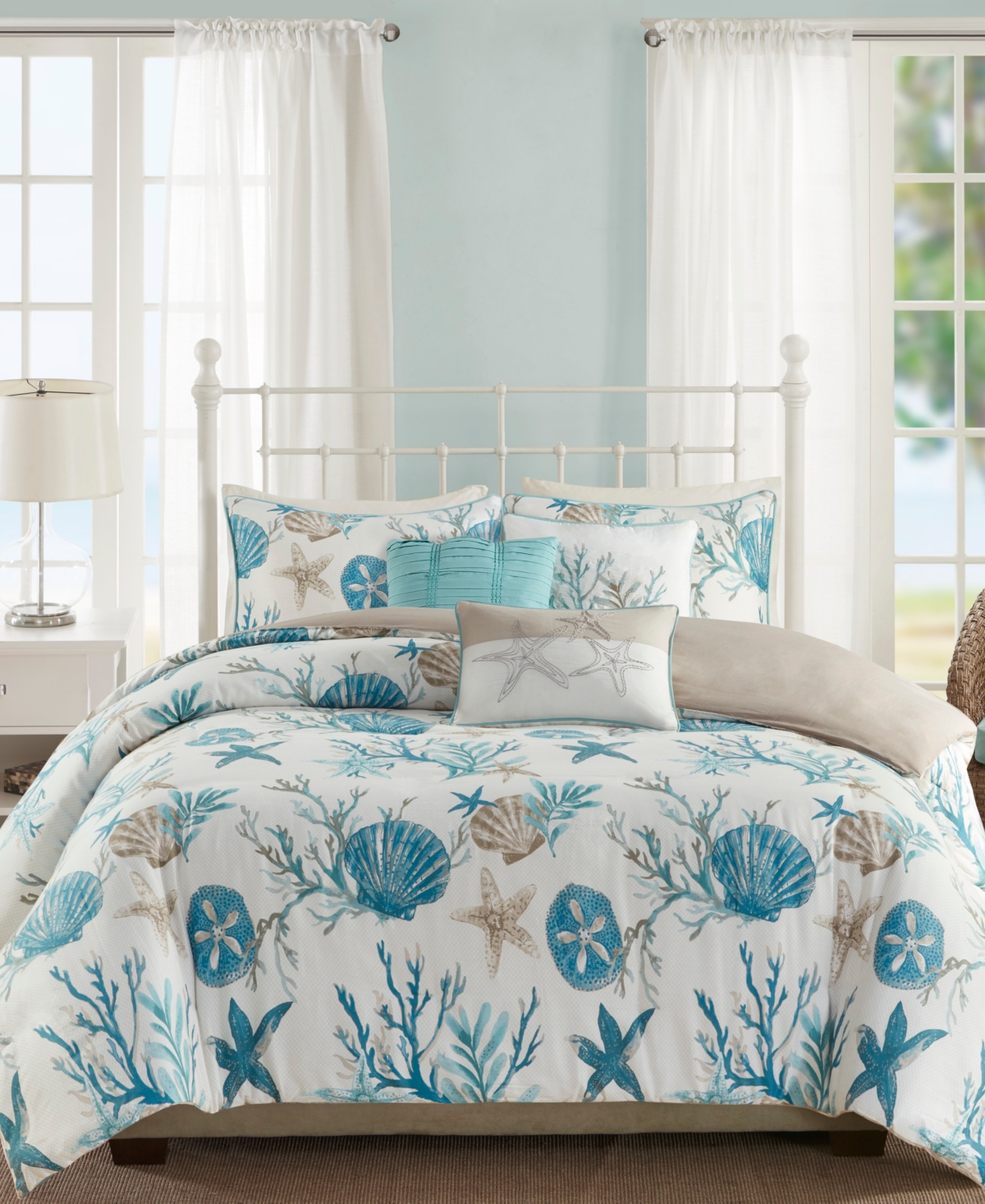 Madison Park Pebble Beach 6 Piece Cotton Sateen Duvet Cover Set, King/california King Bedding In Aqua