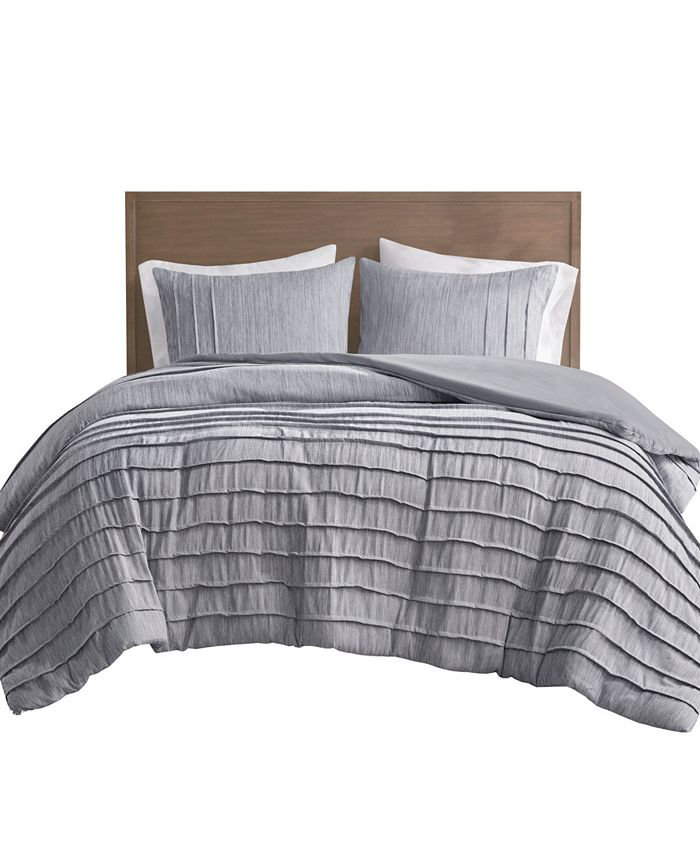 Beautyrest Closeout Maddox 3 Piece Striated Cationic Dyed Oversized Duvet Cover Set With Pleats 