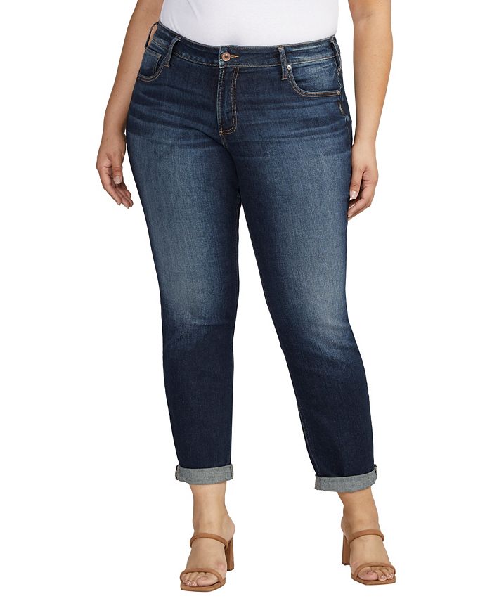 Silver Jeans Co. Plus Size Boyfriend Mid Rise Slim Leg Jeans - Macy's