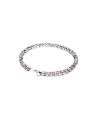 Crystal Matrix Tennis Bracelet Round Cut Pink Rhodium Plated