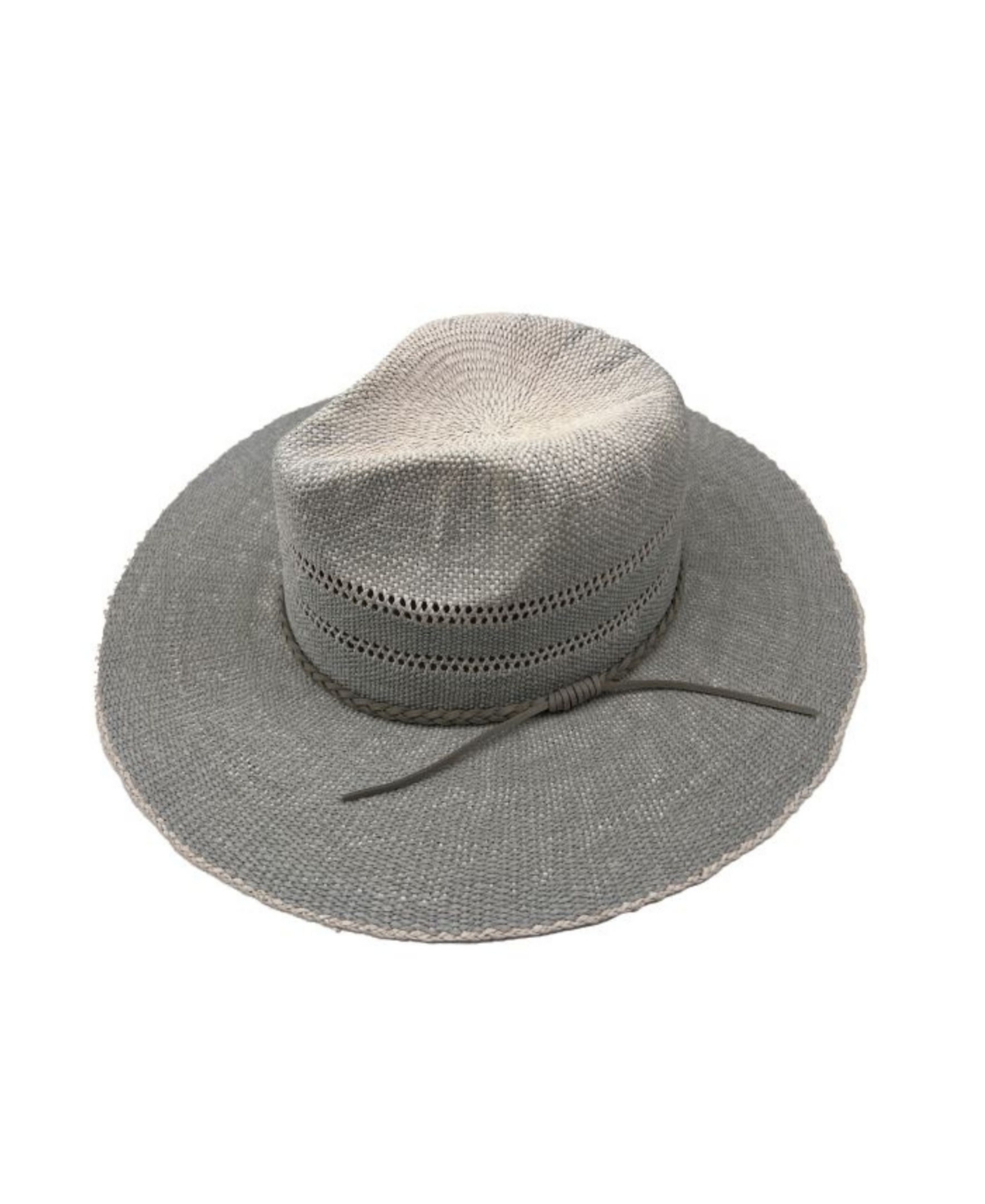 Faux Suede Braided Trim with Straw Panama Hat - Taupe