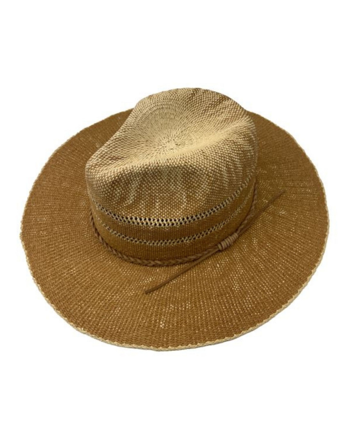 Faux Suede Braided Trim with Straw Panama Hat - Taupe
