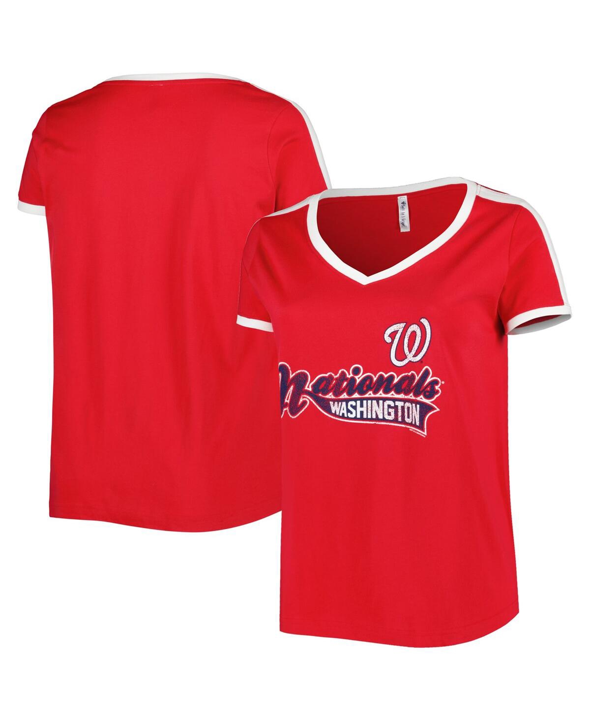 Women's Soft As A Grape Red Washington Nationals Plus Size V-Neck T-shirt - Red