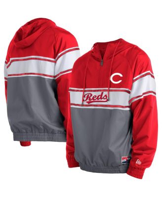 Men's New Era Red Cincinnati Reds Ripstop Raglan Quarter-Zip Hoodie ...