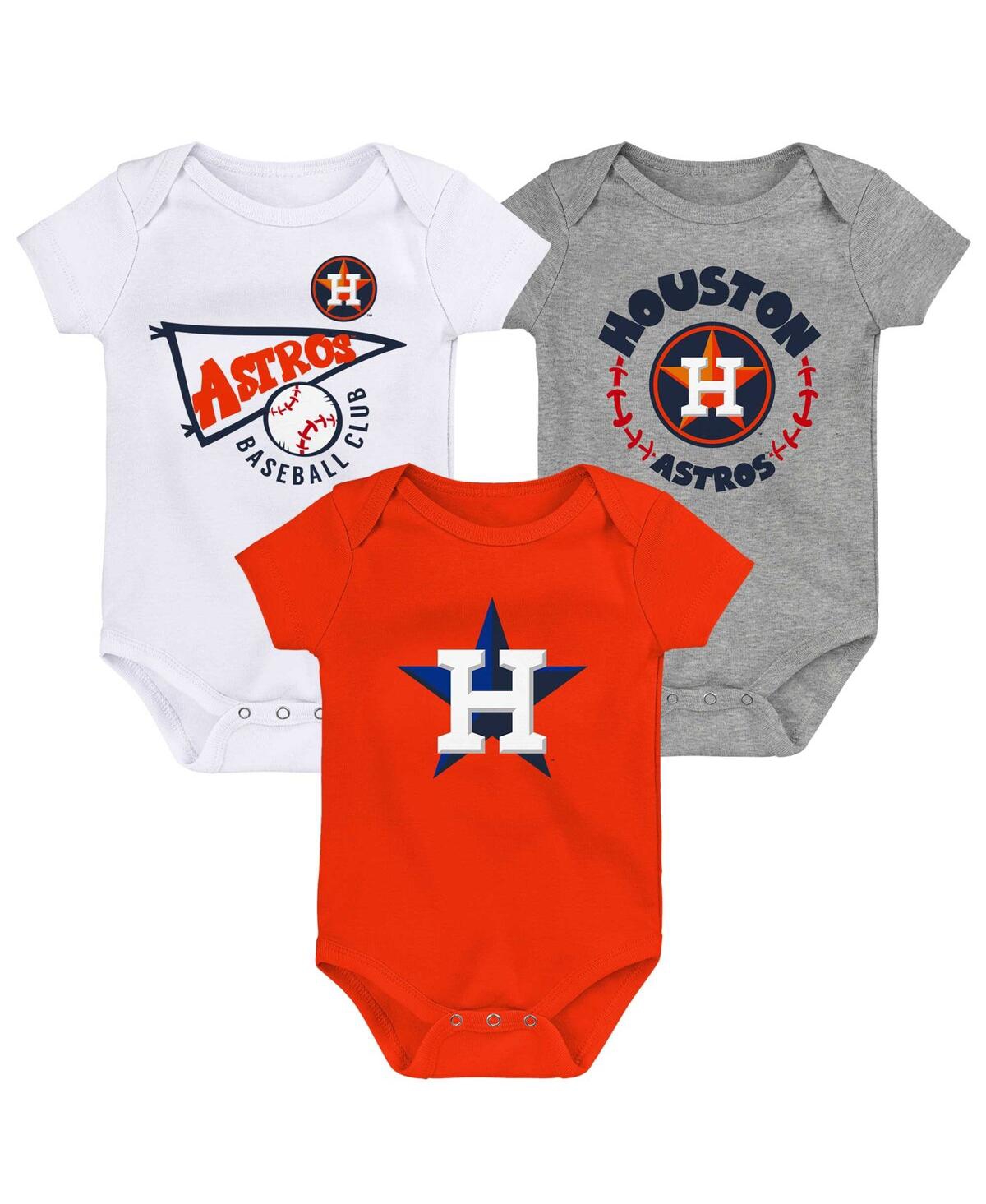 Outerstuff Infant Boys And Girls Orange And White And Heather Gray Houston Astros Biggest Little Fan 3-pack Bod In Orange,white,heather Gray