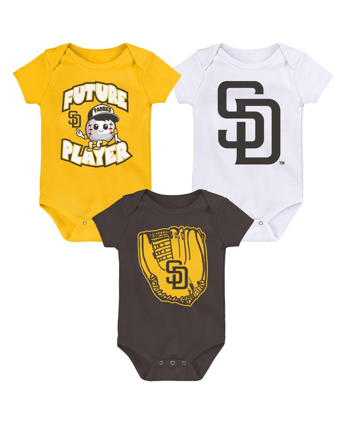 Outerstuff Infant Boys And Girls Gold And Brown And White San Diego Padres Minor League Player Three-pack Bodys In Gold,brown,white
