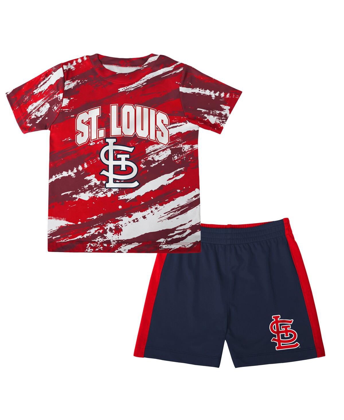 Outerstuff Babies' Infant Boys And Girls Red And Navy St. Louis Cardinals Stealing Homebase 2.0 T-shirt And Shorts Set In Red,navy