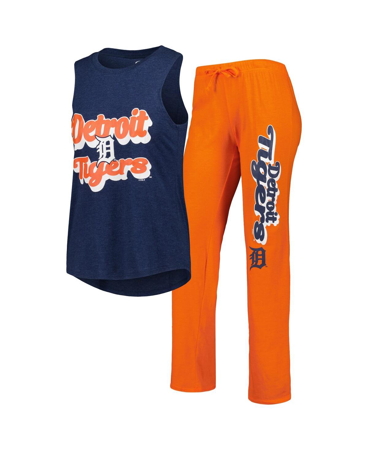 Shop Concepts Sport Women's  Orange, Navy Detroit Tigers Wordmark Meter Muscle Tank Top And Pants Sleep Se In Orange,navy
