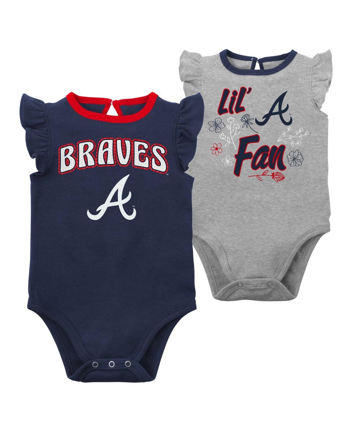 Newborn and Infant Boys and Girls Heather Gray Atlanta Braves Little Fan Two-Pack Bodysuit Set - Heather Gray