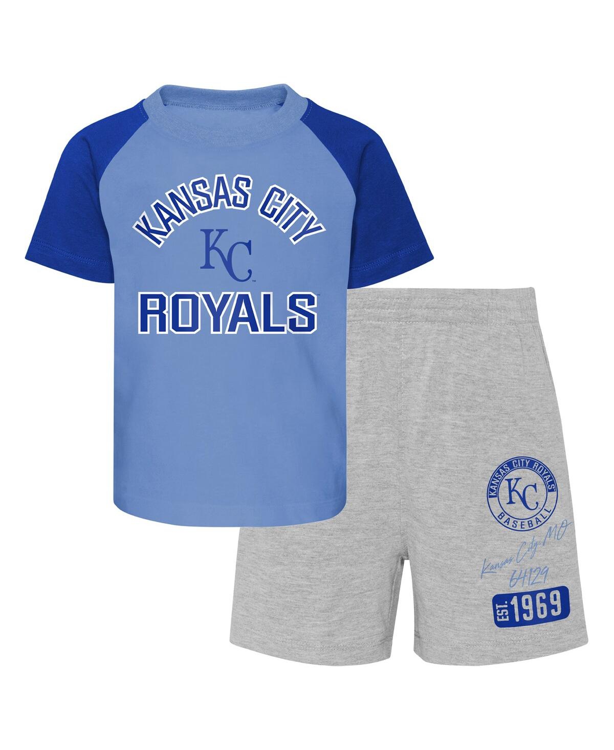 Infant Boys and Girlsand Heather Gray Kansas City Royals Ground Out Baller Raglan T-shirt and Shorts Set - Light Blue, Heather Gray
