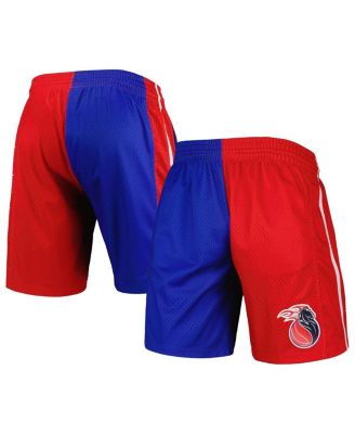 Men's Blue and Red Detroit Pistons Hardwood Classics 2003 Split Swingman Shorts