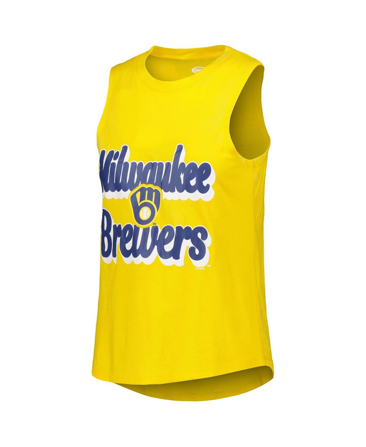 Shop Concepts Sport Women's  Navy, Gold Milwaukee Brewers Wordmark Meter Muscle Tank Top And Pants Sleep S In Navy,gold