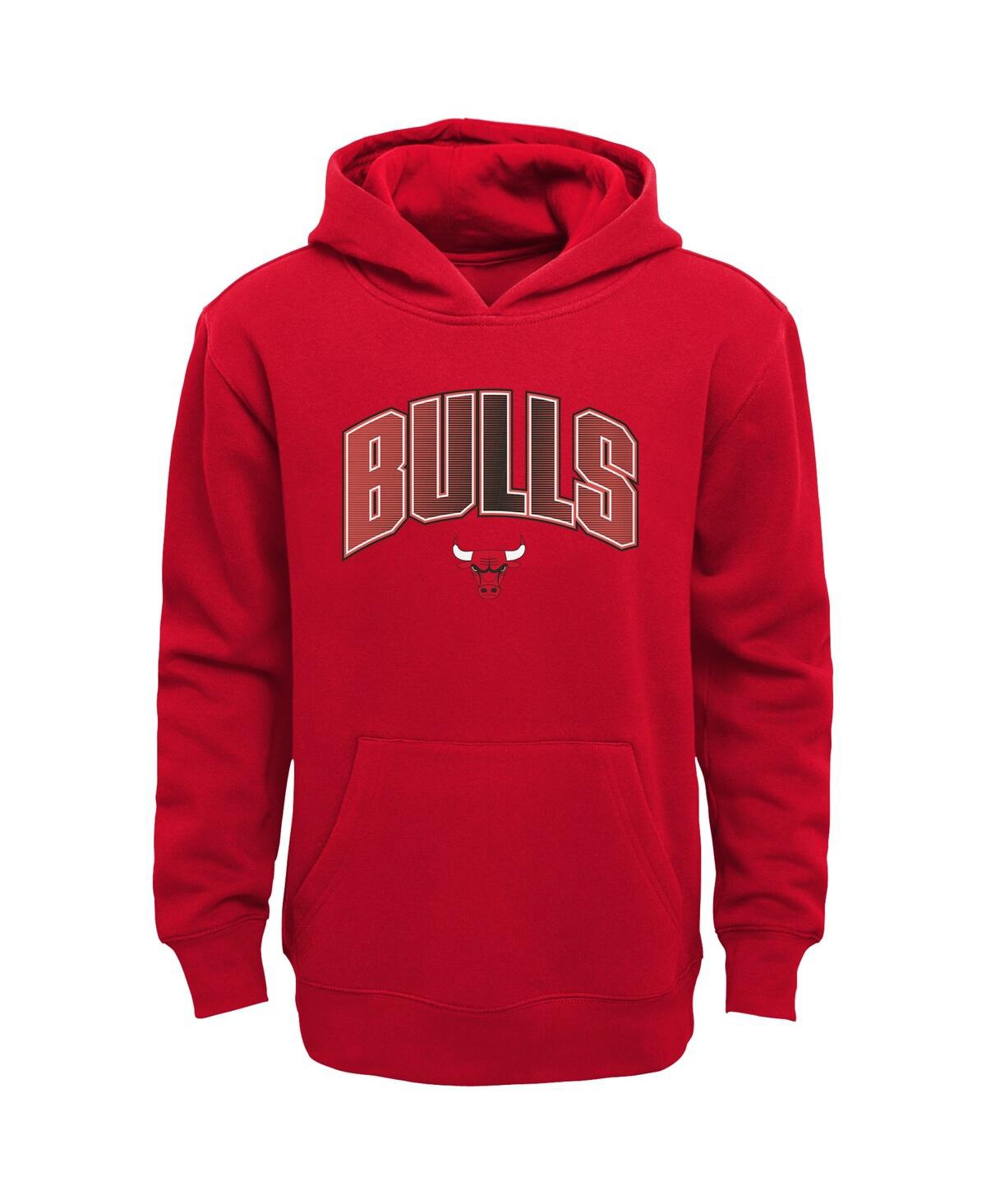 Outerstuff Little Boys And Girls Red, Heather Gray Chicago Bulls Double Up Pullover Hoodie And Pants Set In Red,heather Gray