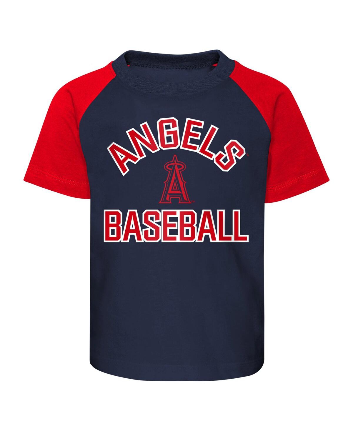 Shop Outerstuff Infant Boys And Girls Navy And Heather Gray Los Angeles Angels Ground Out Baller Raglan T-shirt And  In Navy,heather Gray