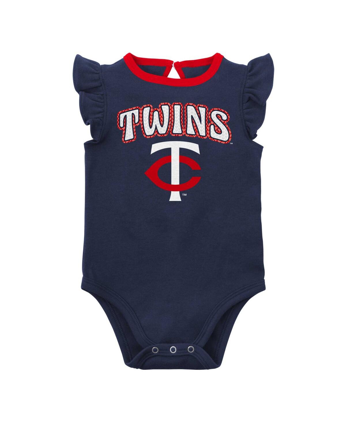 Shop Outerstuff Infant Boys And Girls Navy And Heather Gray Minnesota Twins Little Fan Two-pack Bodysuit Set In Navy,heather Gray