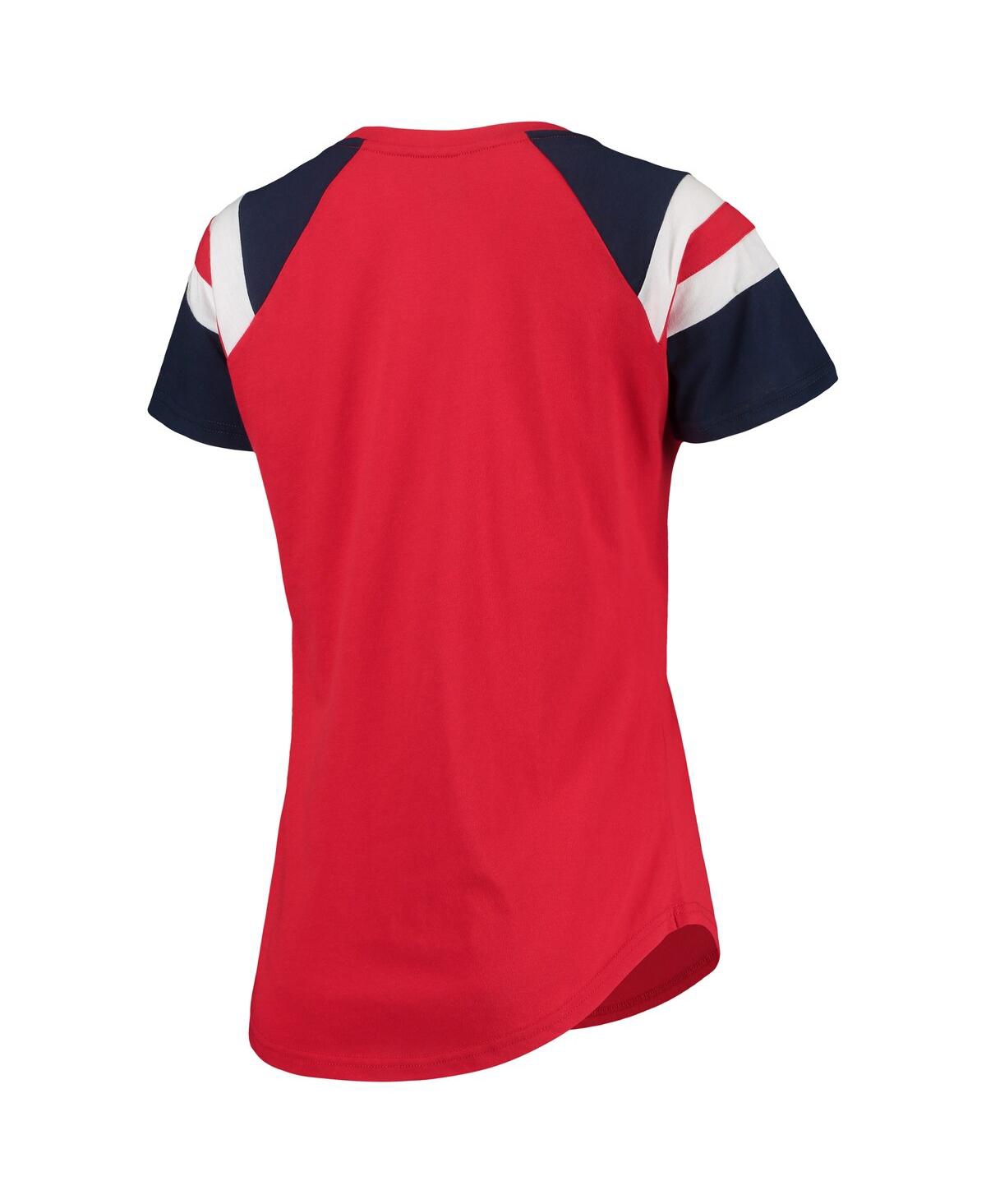 Shop Starter Women's  Red, Navy Washington Nationals Game On Notch Neck Raglan T-shirt In Red,navy