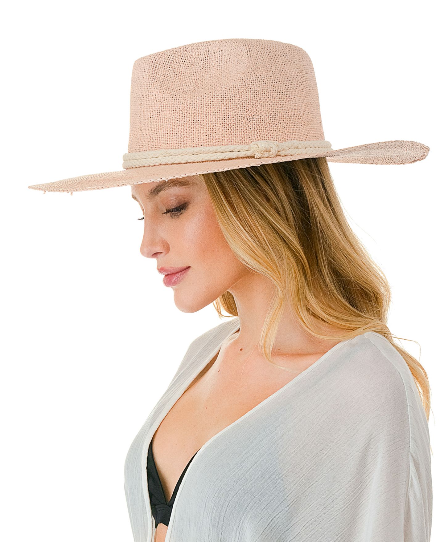 Женский головной убор Marcus Adler Rope Trim Straw Panama Hat, цвет: Пудровый — фото 2
