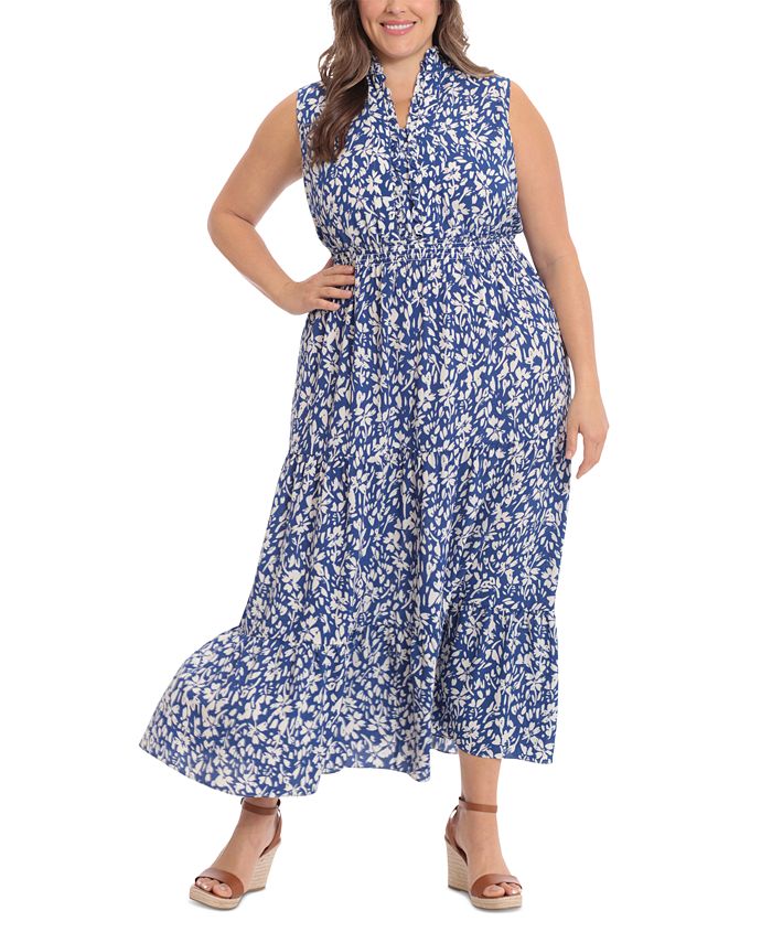 London Times Plus Size Smocked Tiered Floral Maxi Dress - Macy's