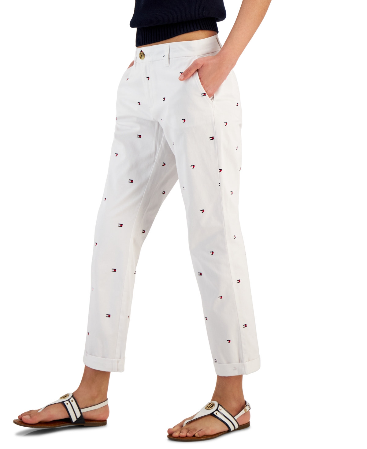 Tommy Hilfiger Women's Hampton Heart Flag Chino Pants - Hearts And Flags- Bright White Multi