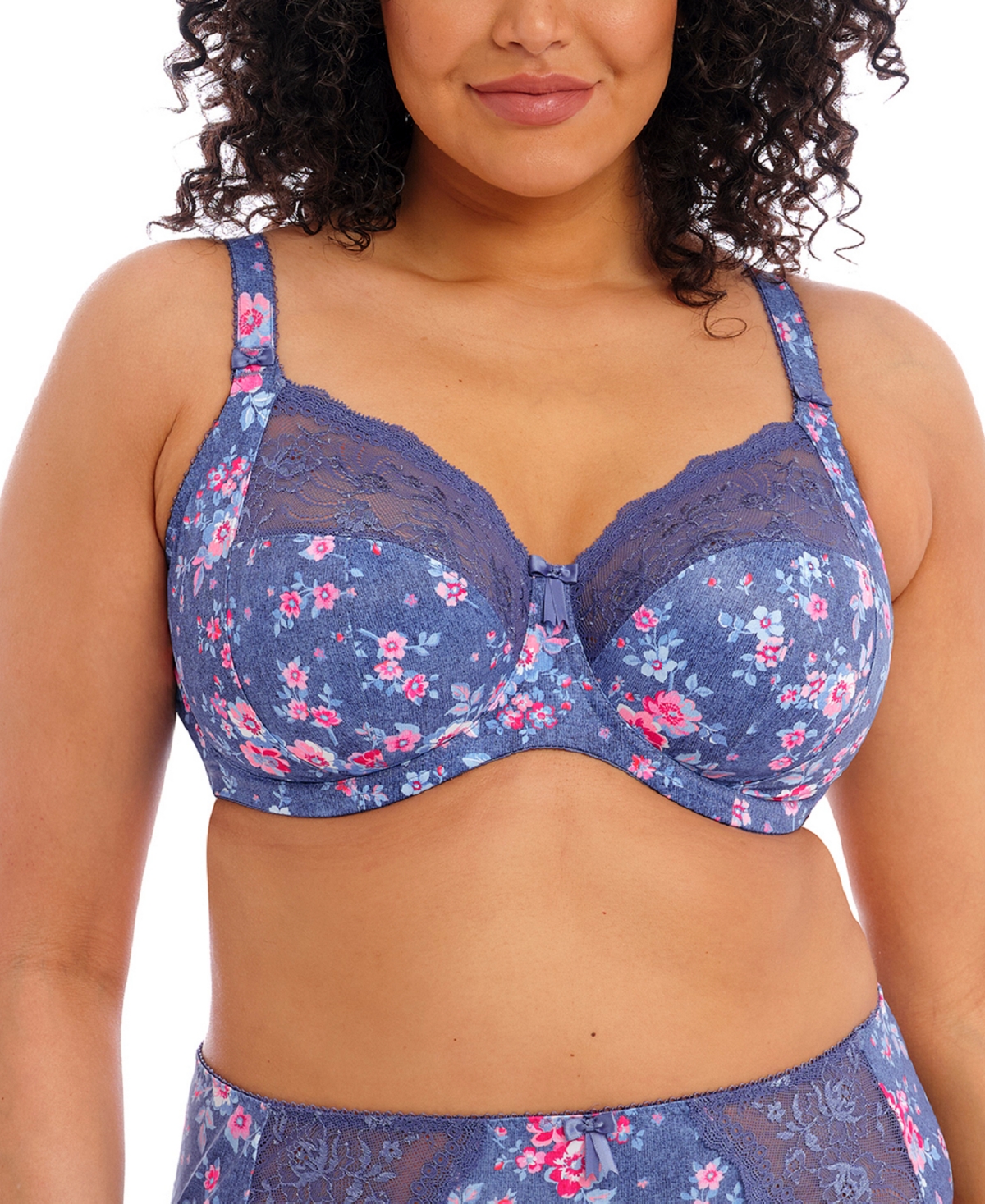 Full Figure Morgan Banded Underwire Stretch Lace Bra EL4110, Online Only - Denim Floral
