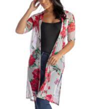 24seven Comfort Apparel Womens Sheer Floral Design Cardigan