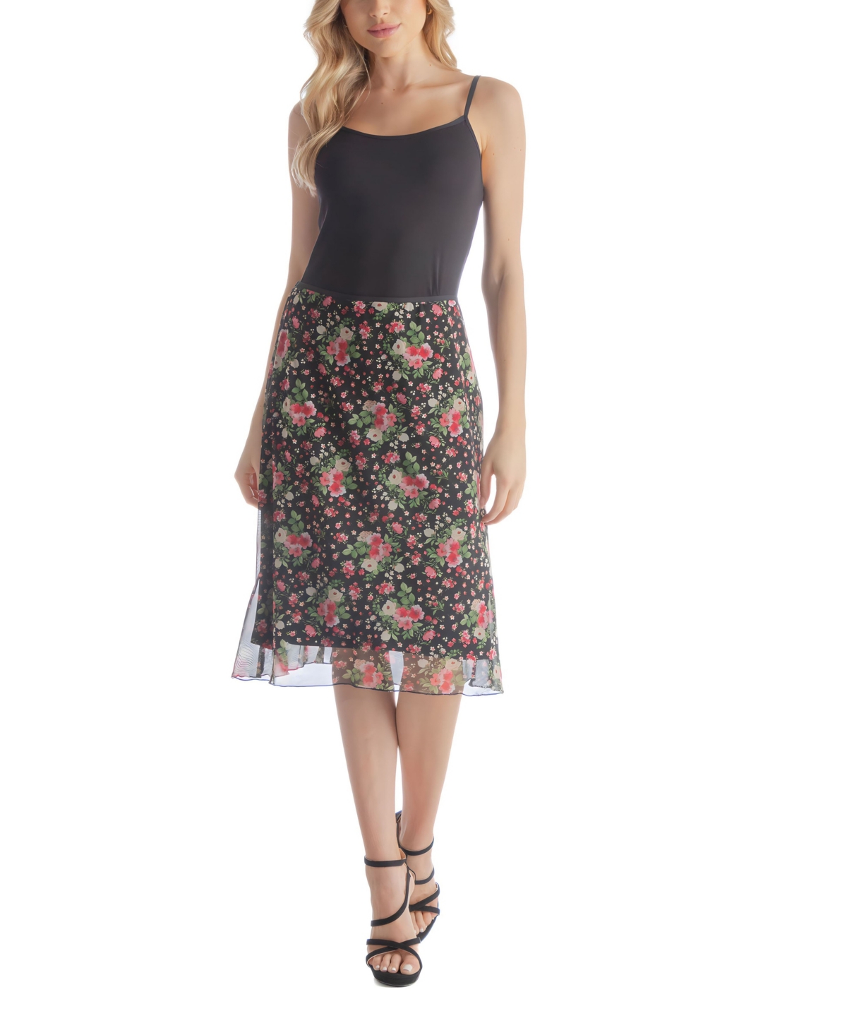 24seven Comfort Apparel Plus Size Colorful Elastic Waist Skirt In Black Multi