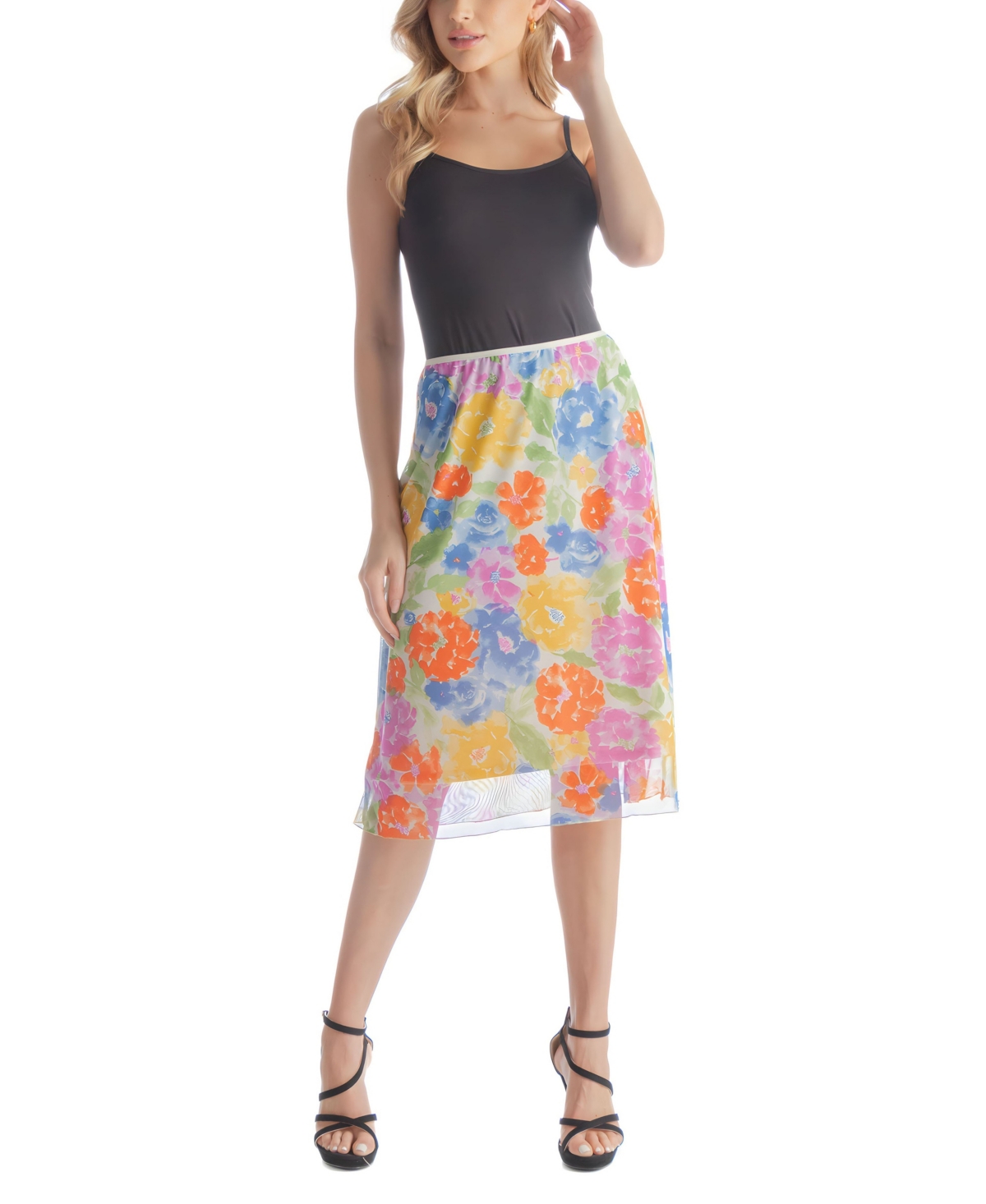 24seven Comfort Apparel Plus Size Colorful Elastic Waist Skirt In Pink Multi