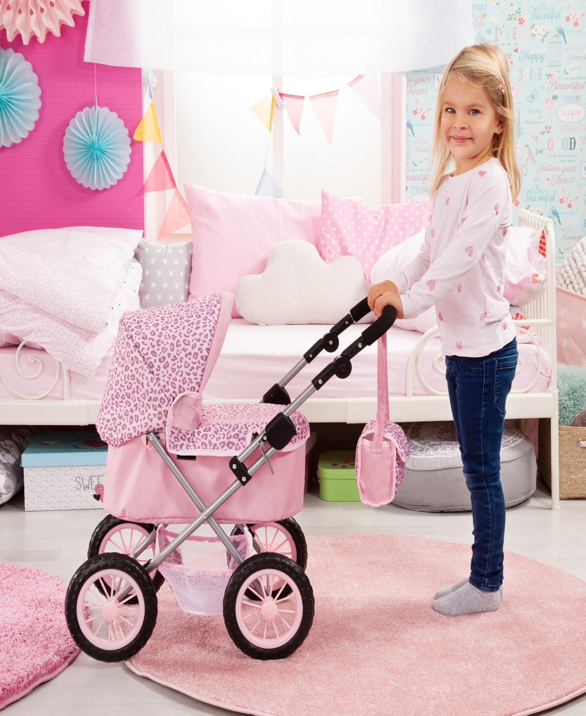 Shop Bayer Design Dolls Pink And Animal Print Trendy Pram In Multi