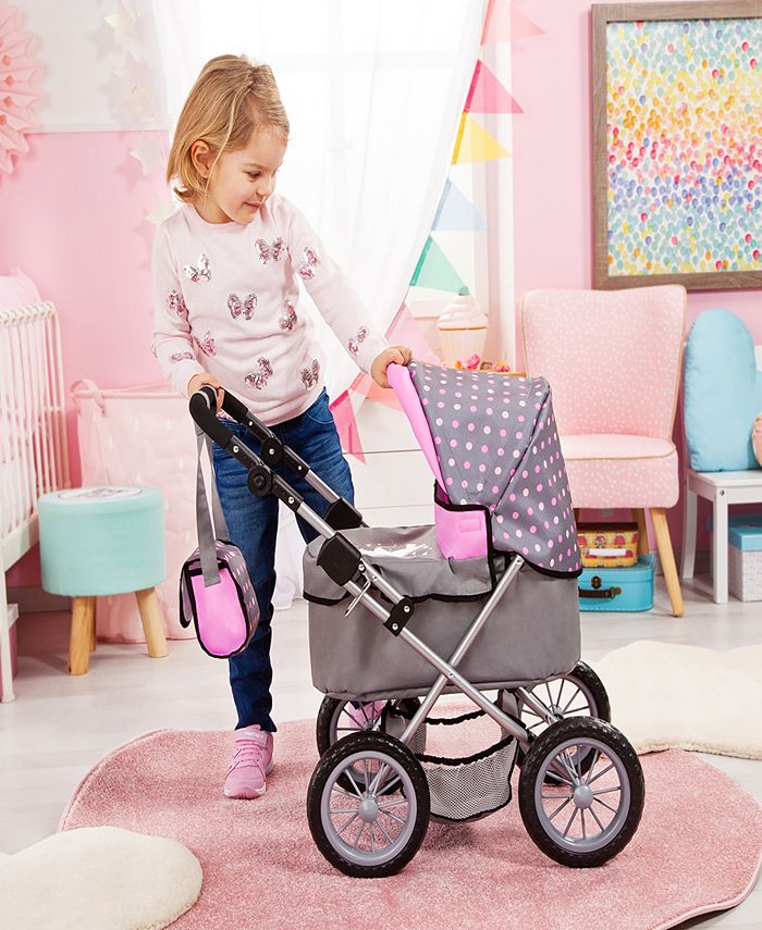 Bayer Design Dolls Grey, Pink, Dots Trendy Pram Macy's