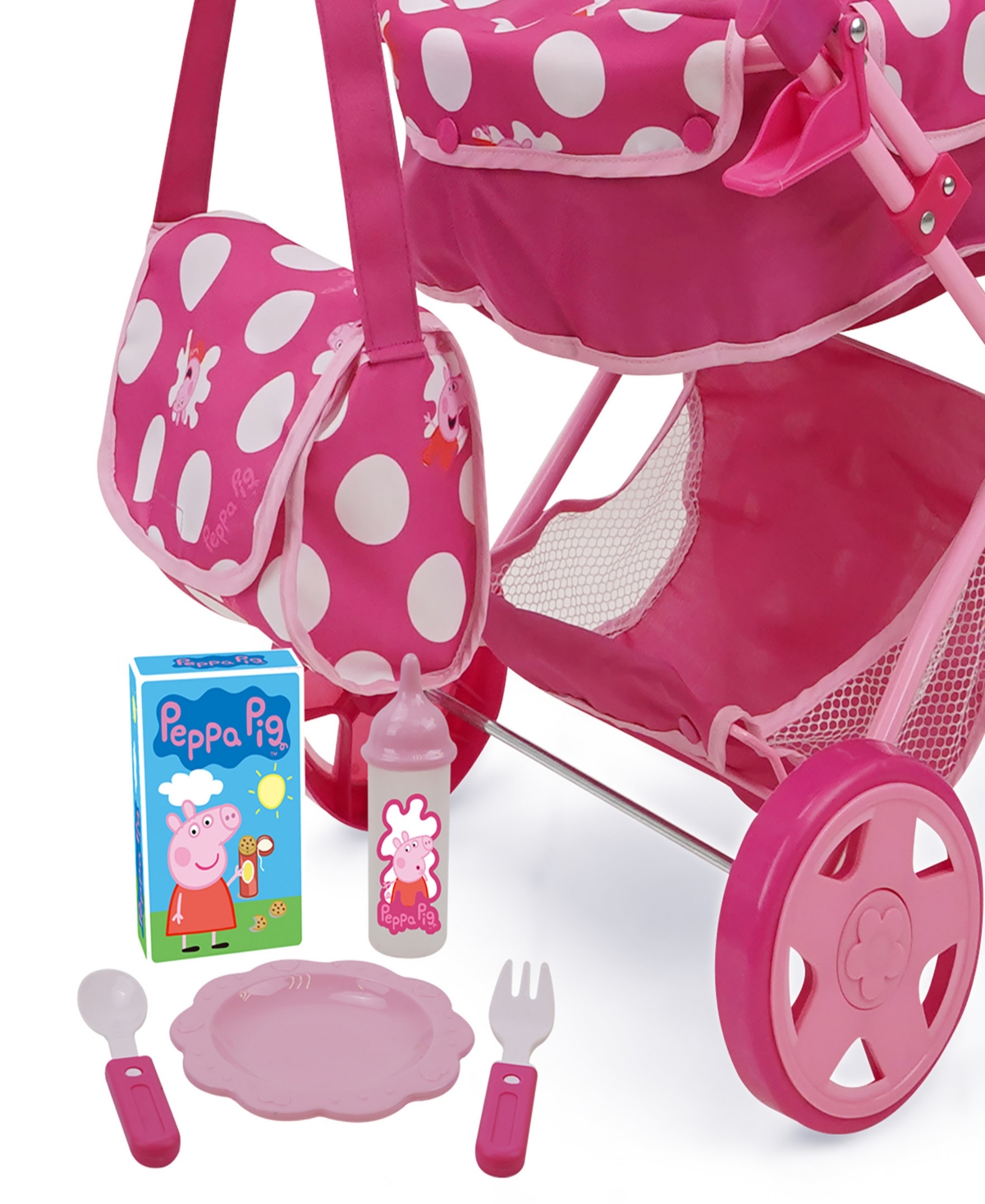 Shop Peppa Pig Baby Classic Pink White Dots Doll Pram Set In Multi