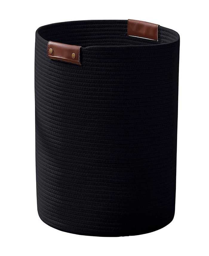 Ornavo Home Large Cotton Rope Laundry Hamper Woven Basket with Leather