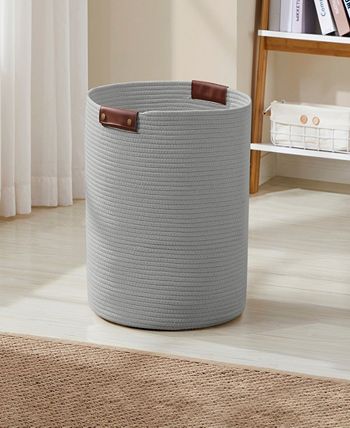 Ornavo Home Large Cotton Rope Laundry Hamper Woven Basket with Leather ...