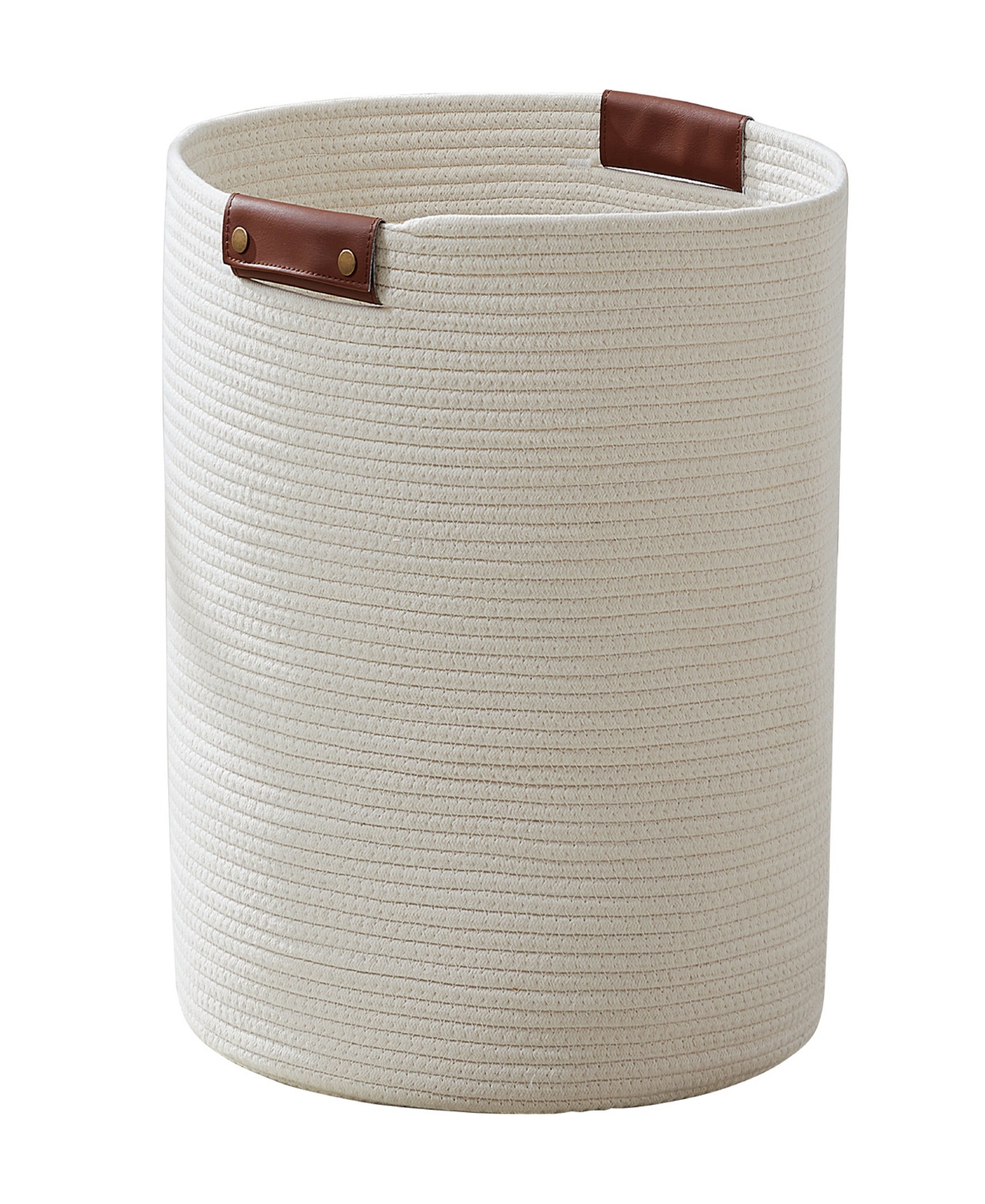 Large Cotton Rope Laundry Hamper Woven Basket with Leather Handles - Gray