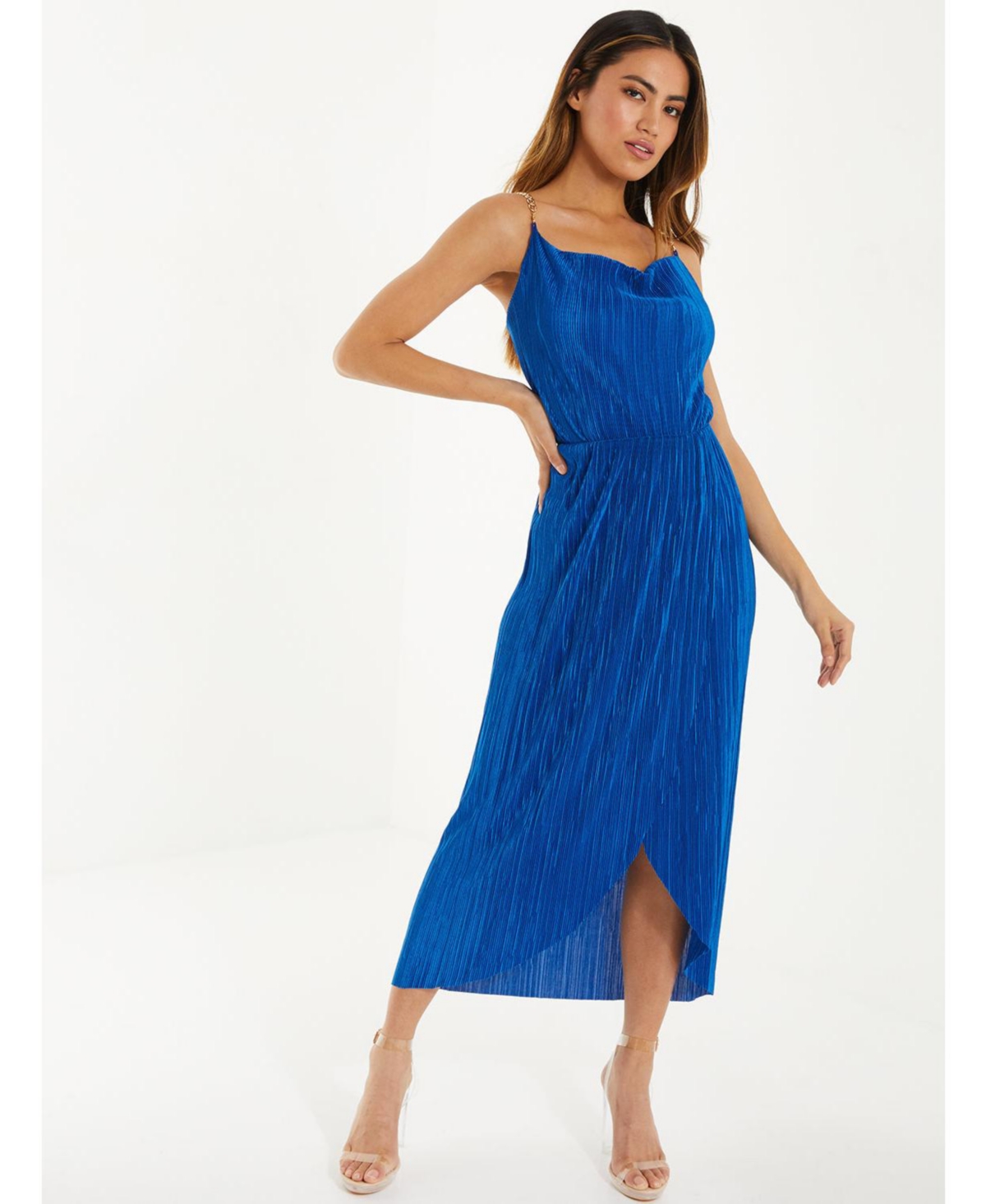 Women's Plisse Chain Strap Midi Dress - Royal blue
