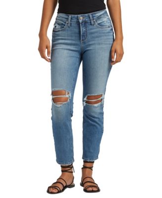 Silver Jeans Co. Mid Rise Distressed Girlfriend Jeans - Macy's