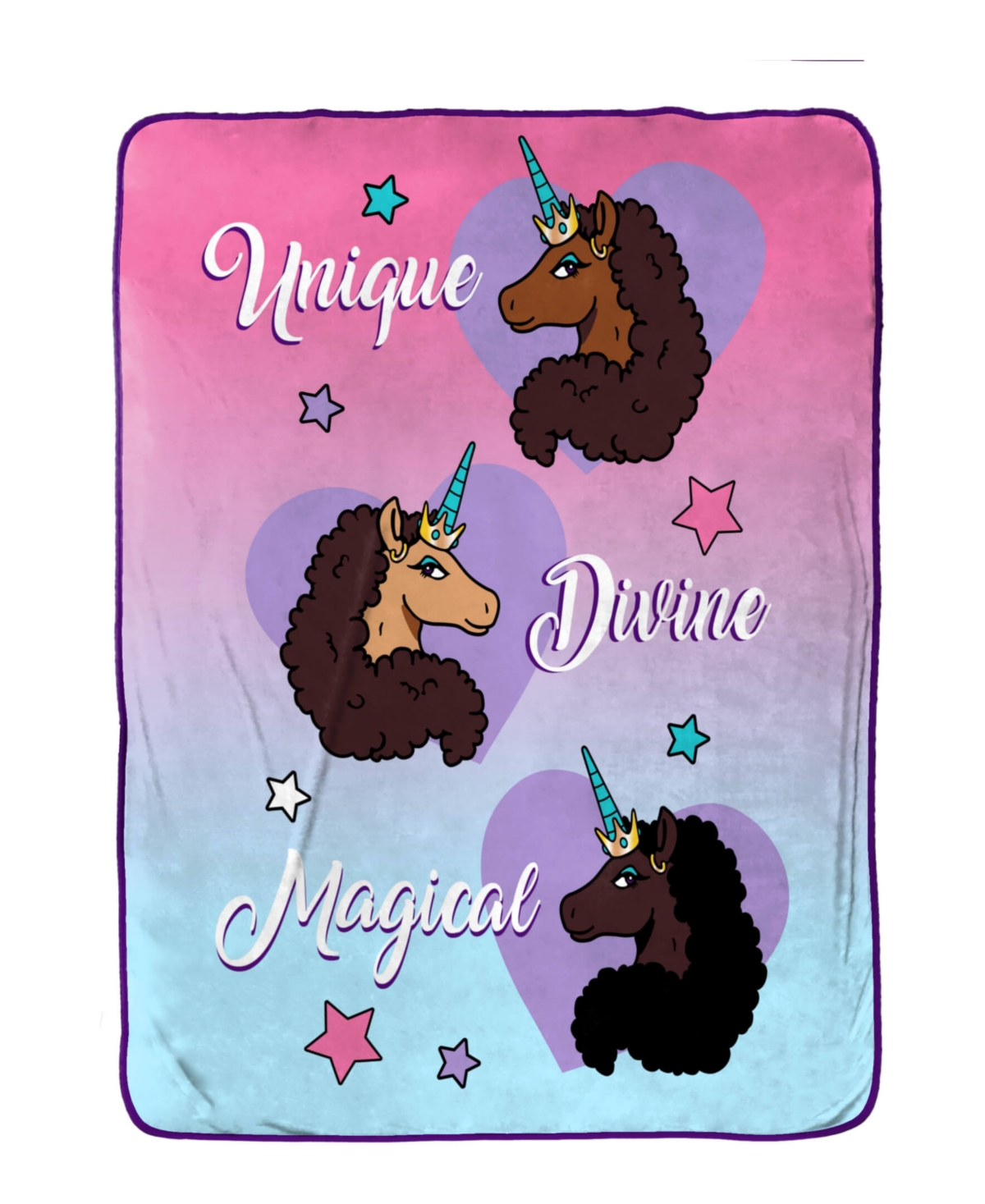Jay Franco Afro Unicorn Unique, Divine, Magical Silk Touch Blanket, 90" X 62" In Pink