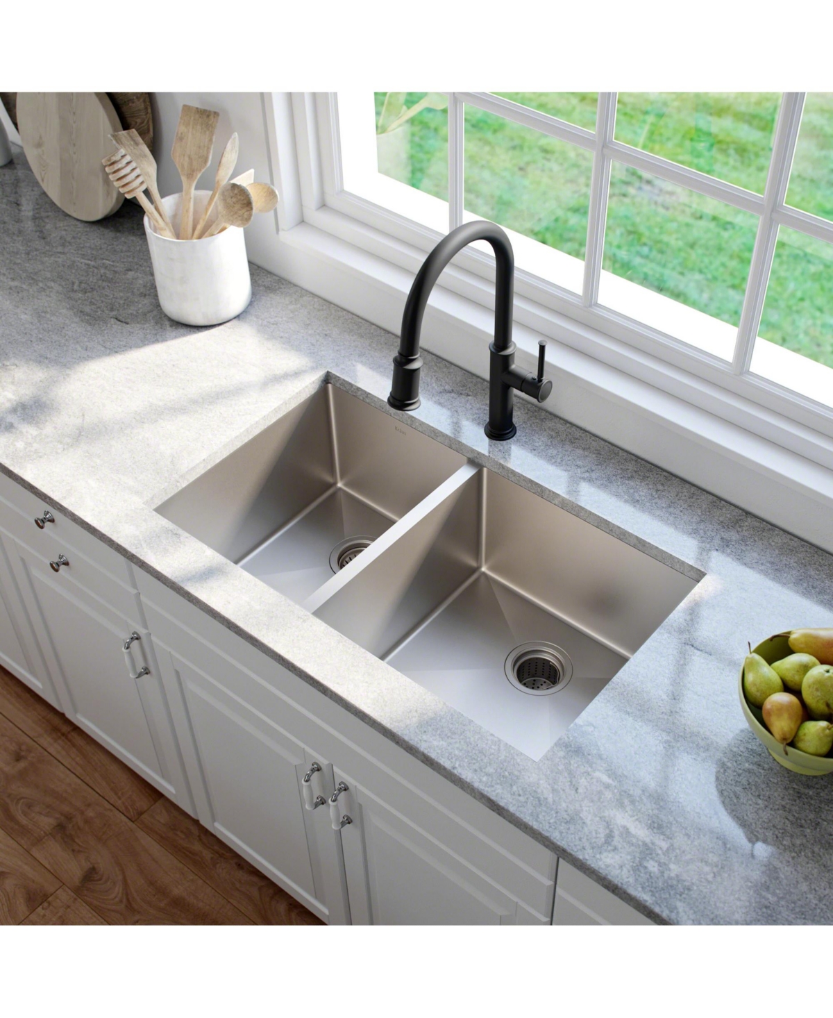 Kraus Standart Pro 33 in. 16 Gauge Undermount 40/60 Double BowlKitchen Sink - Stainless steel