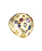 Rachel Glauber Ra 14k Gold Plated with Rainbow Gemstone Cubic Zirconia Dome Ring - Gold