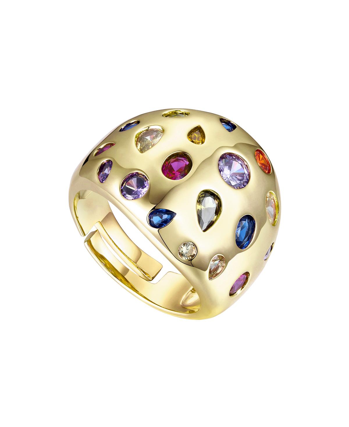 Ra 14k Gold Plated with Rainbow Cubic Zirconia Dome Ring - Gold