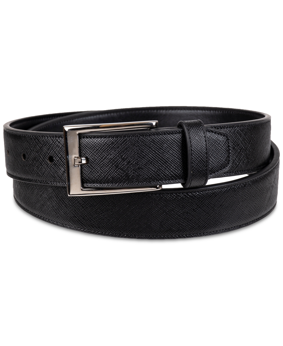 Alfani Men's Saffiano Textured Belt, Created For Macy's In Black