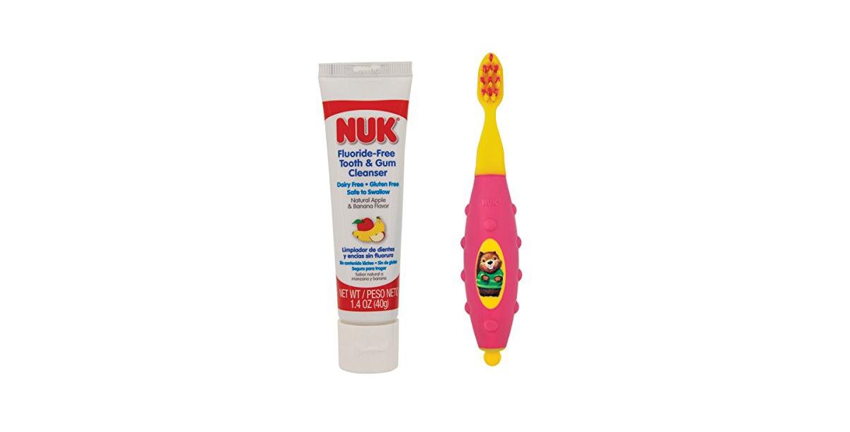 Nuk Grins & Giggles Toddler Toothbrush & Cleanser Set, Girl, Pink